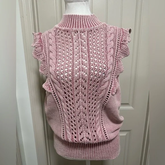 White House Black Market Pink and Cream Knit Top - Picture 2 of 6
